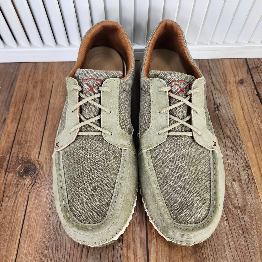 Twisted X Zero-X Men's 10.5 Olive Green Lace Up Boat Dock Moc Toe Shoes MZX0009